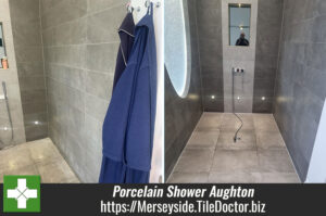 Limescale Stained Micro Porcelain Tiled Shower Renovation Aughton